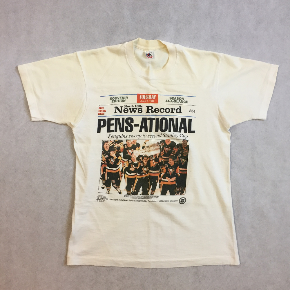 1992 Penguins Single Stitch Newspaper Tee